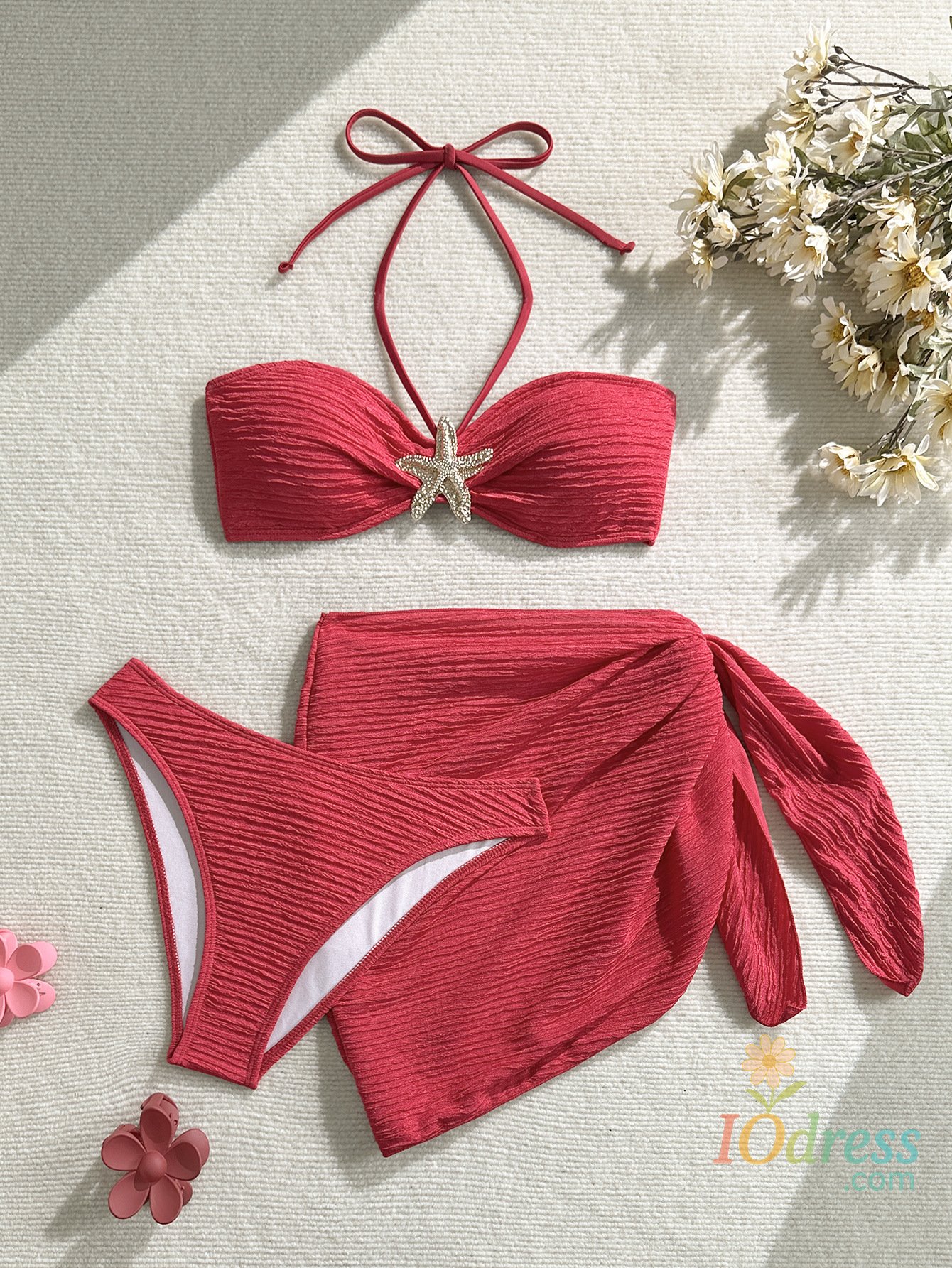 IO Dress 2025 new solid color split swimsuit women's three-piece bikini beach swimsuit set