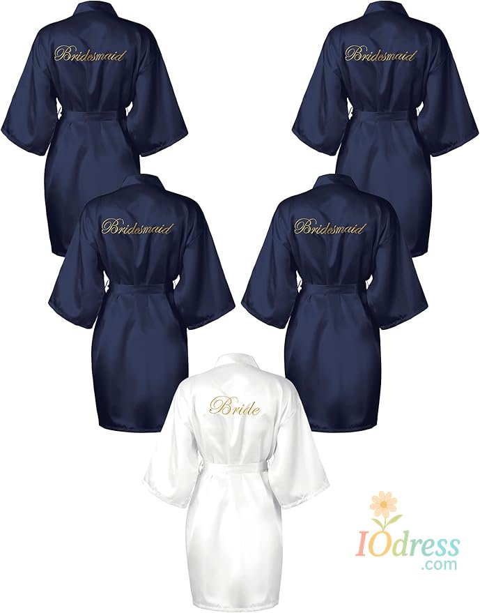 IO Dress 5 Pcs Kimono Robe for Bridesmaid Bride Women Wedding Party Getting Ready Short Robe Embroidered Party