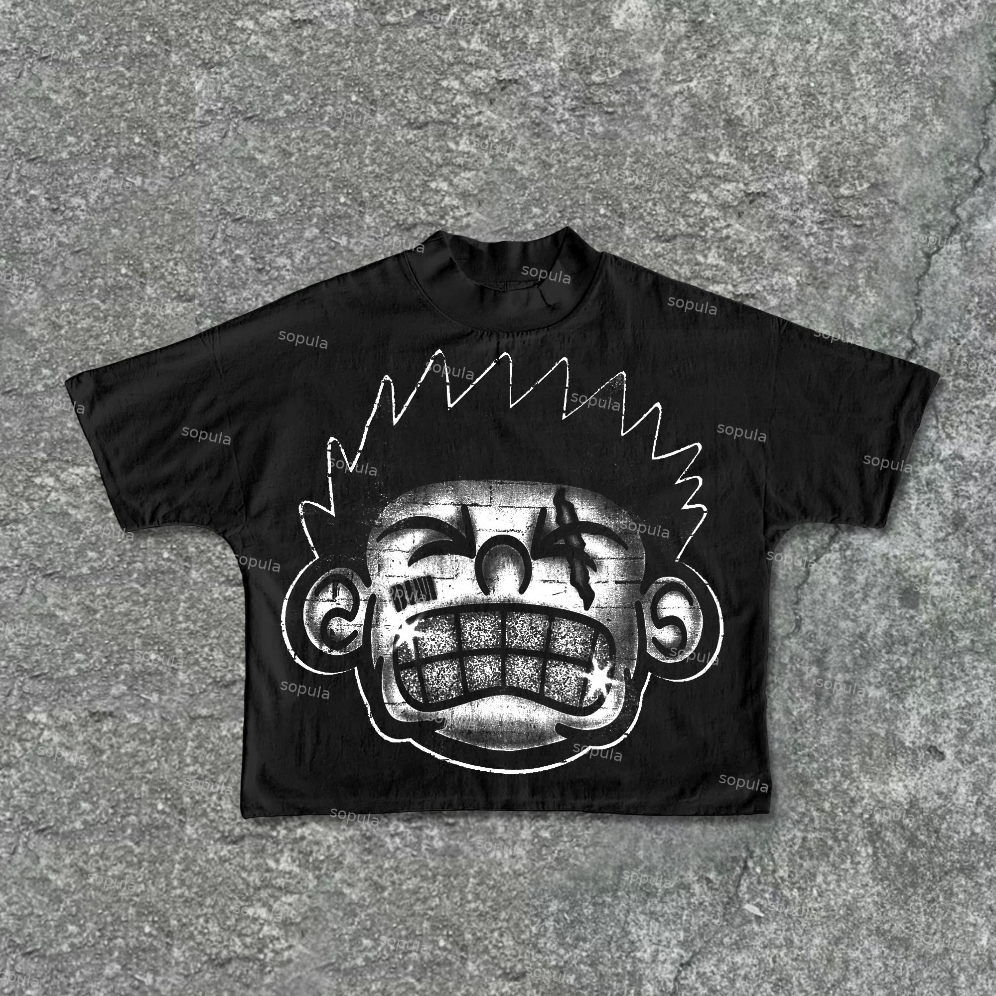 Vintage Dim Smiley Face Portrait Print Graphic Cropped T-Shirts