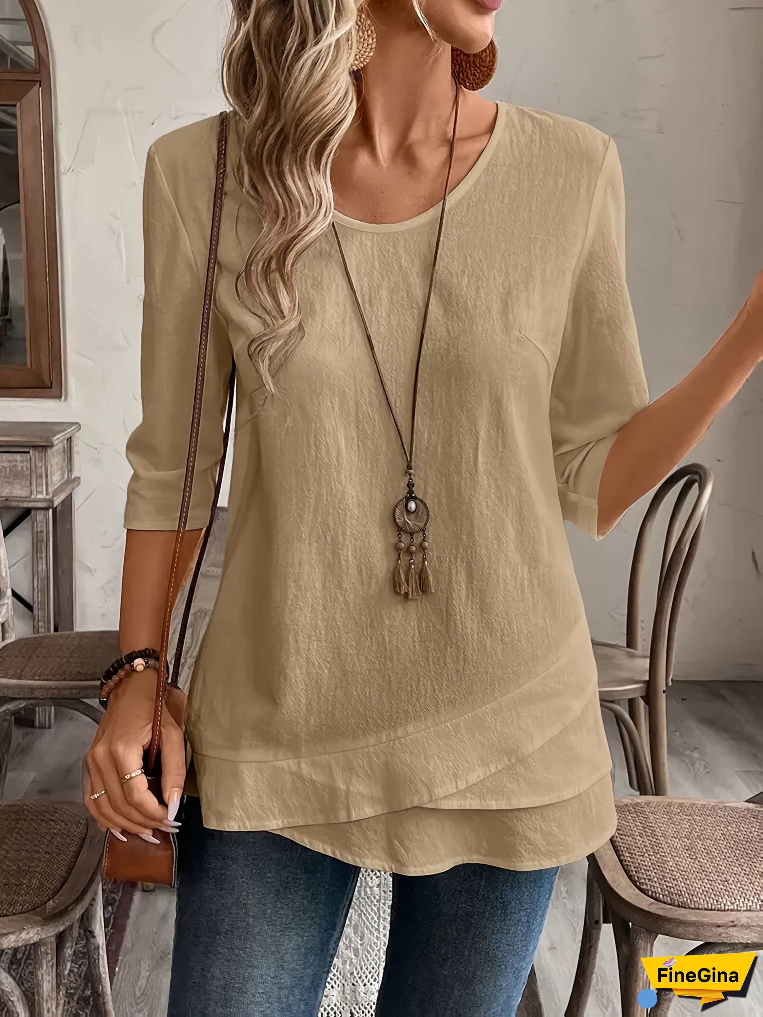 Women's Mint Green Blouse - Elegant office to casual Shirt, Non-See-Through Fabric, Machine Washable Everyday Blouse for Women, Versatile Clothing, Round Neckline, Nontransparent Fabric