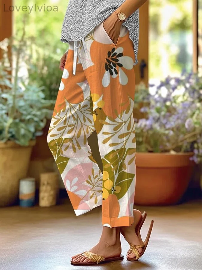 Women's Retro Floral Loose Casual Pants (With Pockets)
