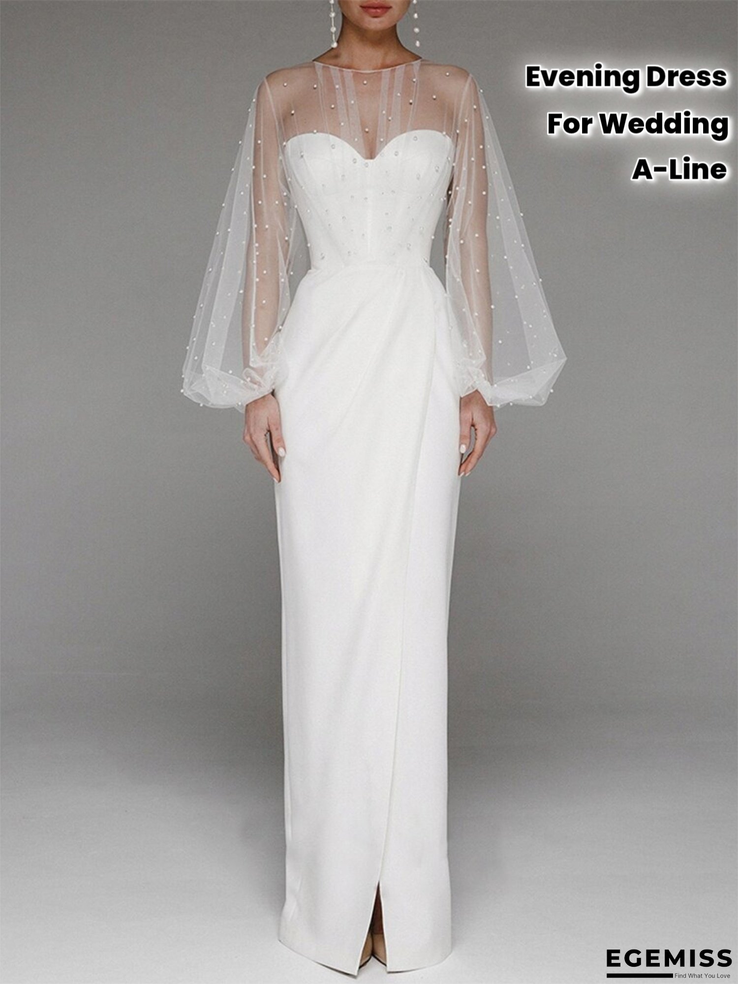 Women's Elegant Strapless Mermaid dress with Pearl-Adorned Bodice - Formal Party Wedding Evening gown, A-Line Silhouette, Machine Washable Non-Stretch Formal event dress in White/ / Ivory - Elegant Women's Evening gown | EGEMISS