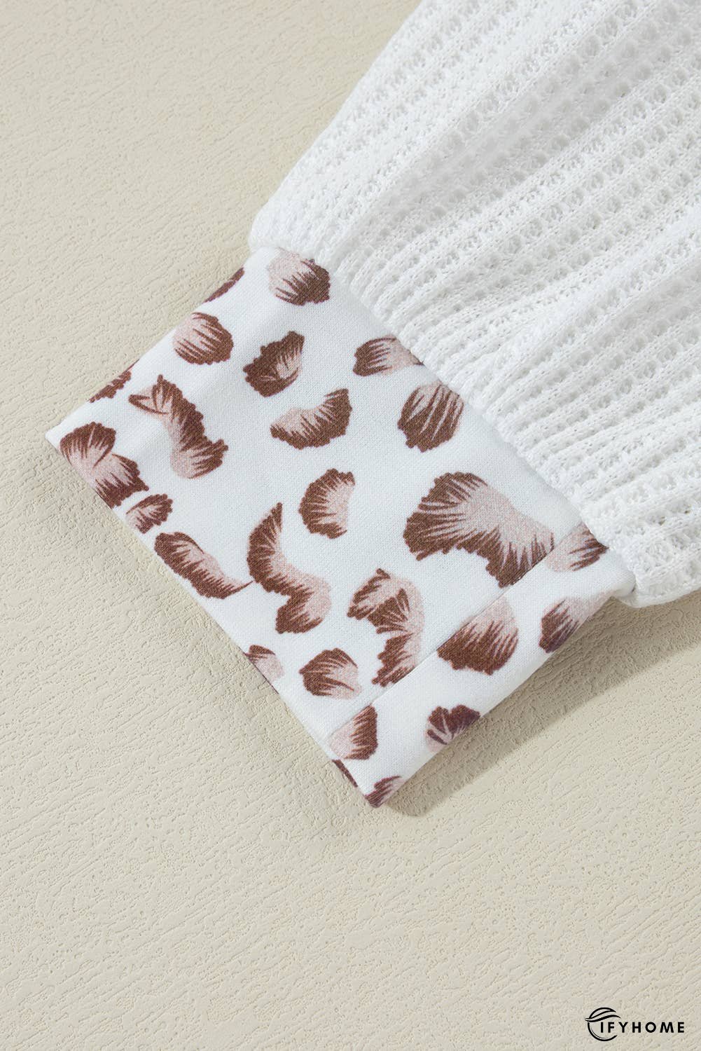 Leopard Patchwork Turn-down Collar Waffle Top | IFYHOME