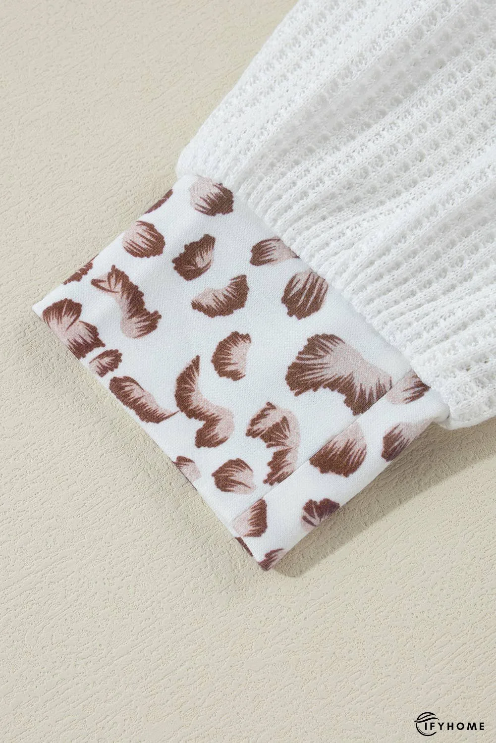 Leopard Patchwork Turn-down Collar Waffle Top | IFYHOME