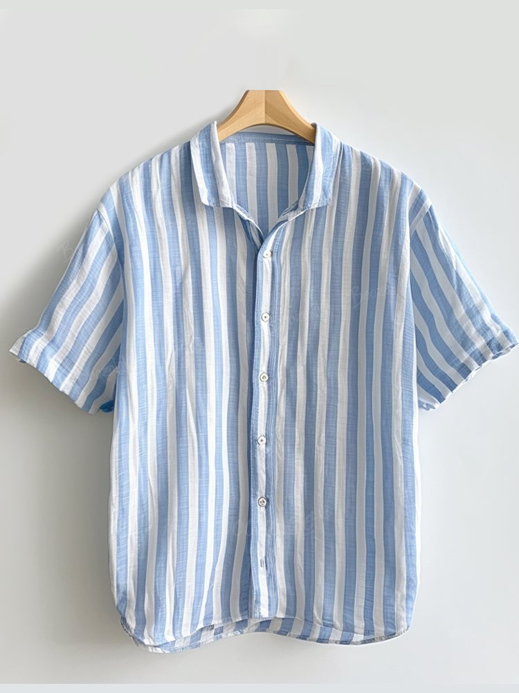 Men'S Hawaii Stripe Print Cotton-blend Pleated Shirt