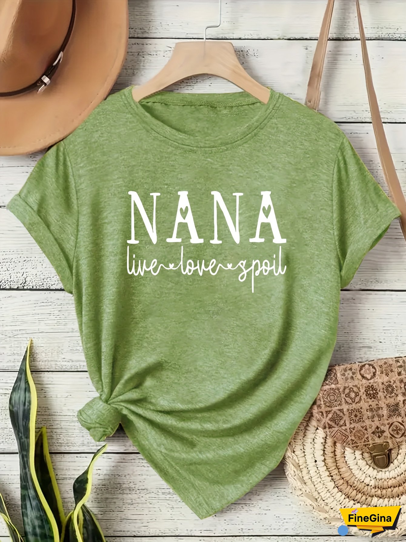 Nana Elements Women's Vintage "Nana Live Love A Spol" Graphic T-Shirt - Soft Stretch Round Neck Short Sleeve Top, Breathable Casual & Outdoor Wear, Machine Washable All-Season Comfort, Everyday Fashion, Relaxed Fit Tee, Stretchy Fabric