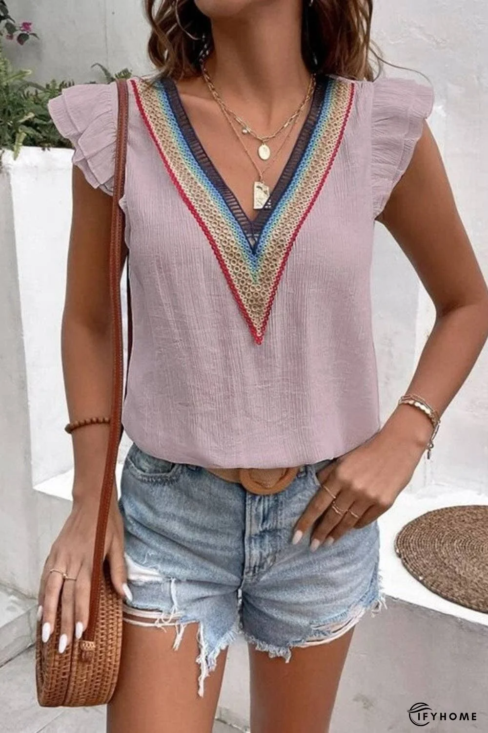 Full Size Ruffled V-Neck Cap Sleeve Blouse | IFYHOME