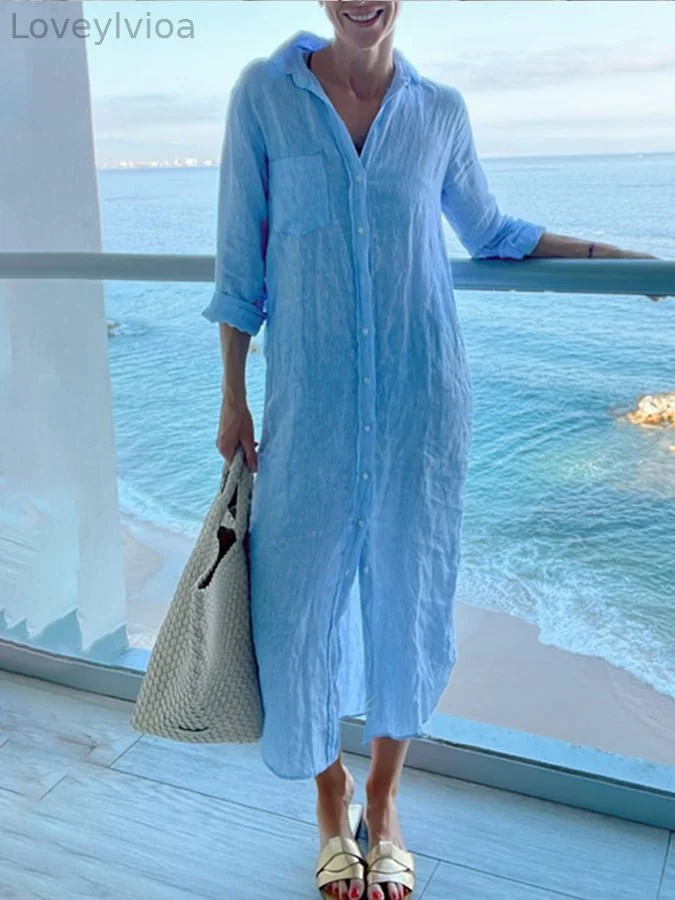 Women's Casual Shirt Cotton And Linen Dress