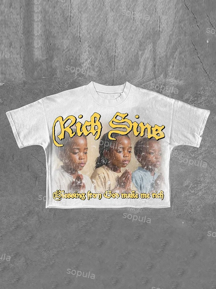 Rich Sin Graphic Cotton Cropped T-Shirts