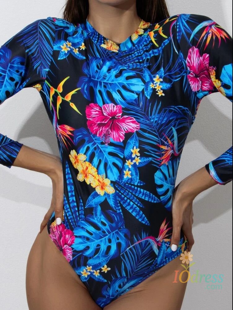 IO Dress Nadanbao Women Backless Swimwear Long Sleeves One Piece Swimsuits Sexy Printing Bodysuit Bathing Suit Summer Beach Party Wear