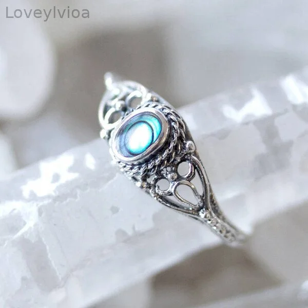 Sterling Silver Rainbow Shell Filigree Design Ring