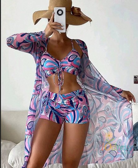 IO Dress Summer Print Sexy Bikinis Swimwear 2025 Female Swimsuit Beachwear Push Up Three-Piece Bikini Set Women Swimming Bathing Suit