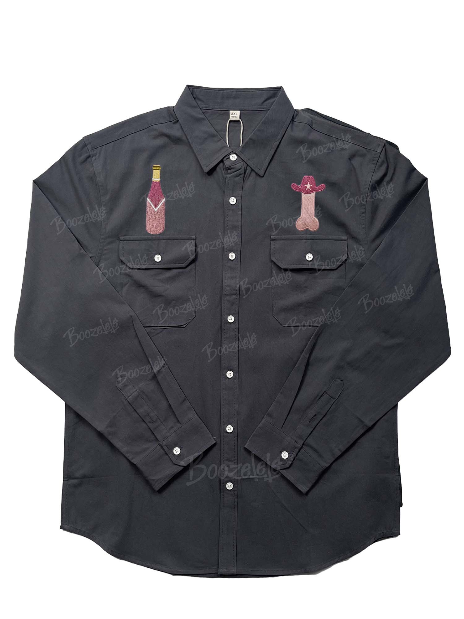 【Embroidery】Funny Cowboy - 100% Cotton Long-Sleeved Shirt