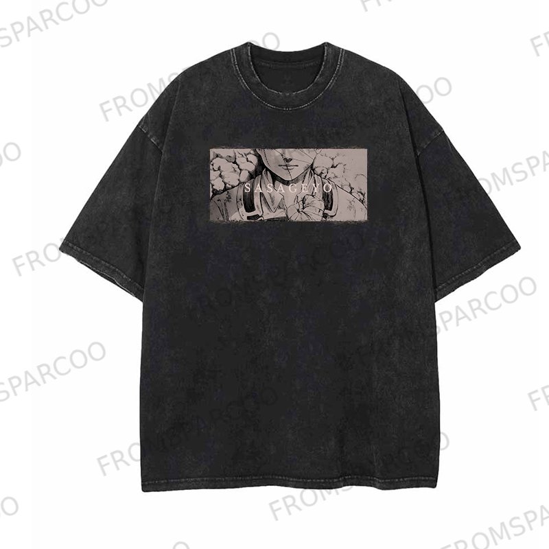 Casual Batik Washed Anime Print T-Shirt