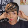 Glueless Black Gold Short Straight Bob Pixe Cut Hair