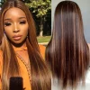 New Brown Mixed Gold Long Hair Straight Wig