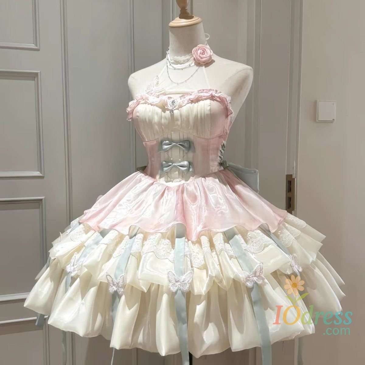 IO Dress Summer Sweet Lolita Y2k Mini Dresses Women Lace Patchwork Short Sleeve Elegant Bandage French Vintage Short Party Dress Female IO Dress