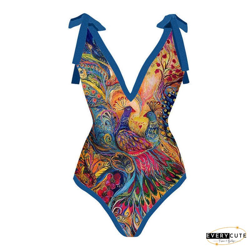 Ladies Strape Shoulder Print One Piece Swimwear SKSW40080T