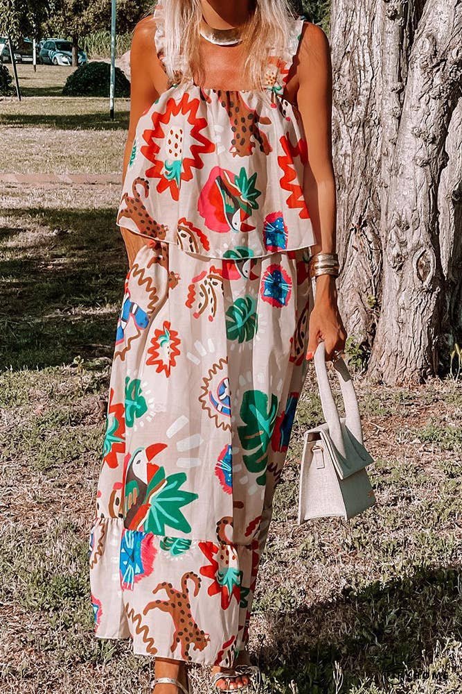 Boho Fake Two Piece Floral Maxi Cami Dress CY062 | IFYHOME