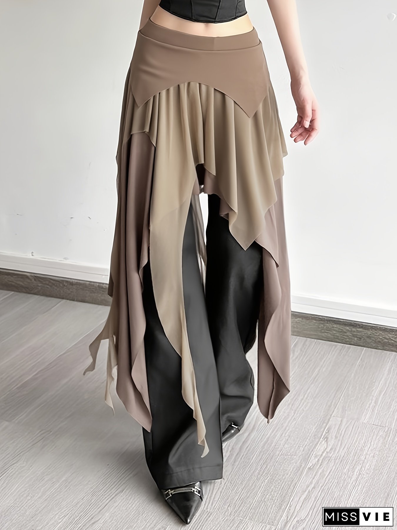 Womens Bohemian Asymmetrical Maxi Dress with Layered Hem Fringe Beige Brown Flowy A-line