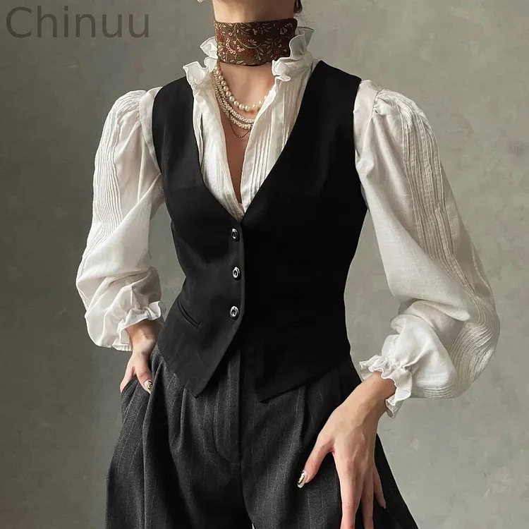 Vintage Single-Breasted Black Classic Corset Vest
