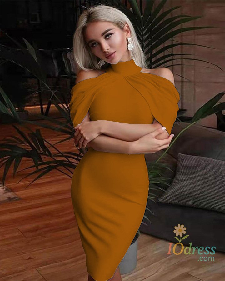 IO Dress 2024 New Solid Color Slim Midi Dresses Women Halter Neck Off Shoulder Package Hip Bodycon Elegant Temperament Ladies Party Dress