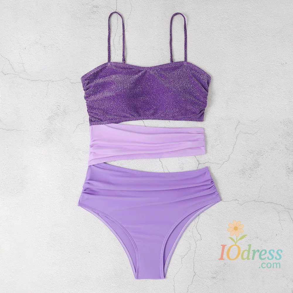 IO Dress sexy glitter purple gradient swimsuit one piece bikini bodysuit thong Swimwear Biquini conjunto de bikini tankini beachwear