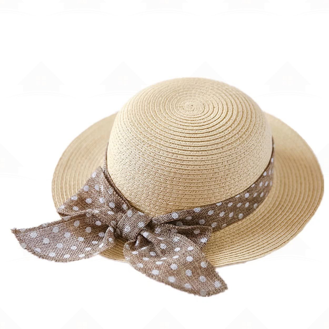 Home Prefer Little Girls Straw Hat with Bowknot Summer Beach Sun Protection Hat