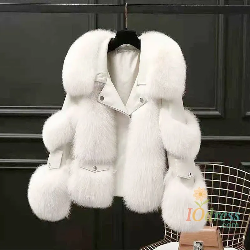 IO Dress  2025 Winter New Fashion High Quality Women's Solid Color Casual Trendy Elegant Luxury Spliced Faux Fur Coats Female Clothes Tops IO Dress