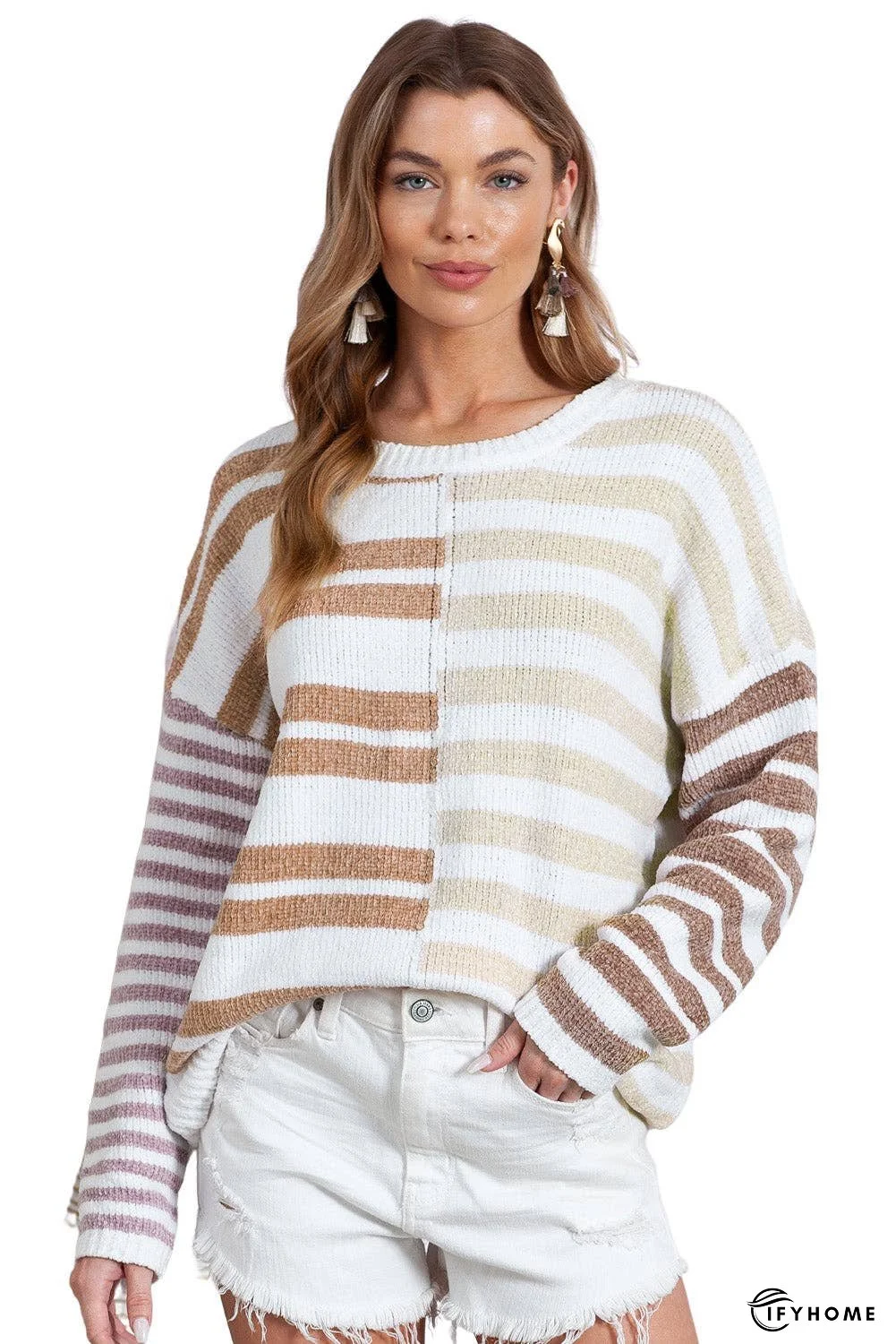 Color Block Drop Shoulder Pullover Striped Sweater | IFYHOME