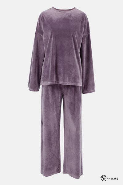 Buttery-Soft Round Neck Long Sleeve Top and Drawstring Pants Set | IFYHOME