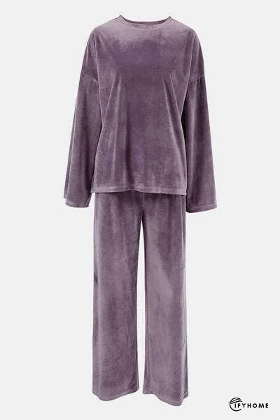 Buttery-Soft Round Neck Long Sleeve Top and Drawstring Pants Set | IFYHOME