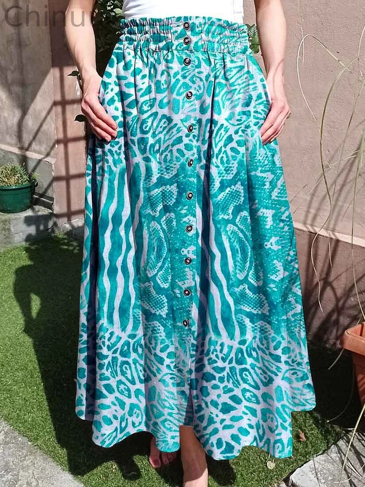 Women's Resort Style Animal Print Cotton Skirt