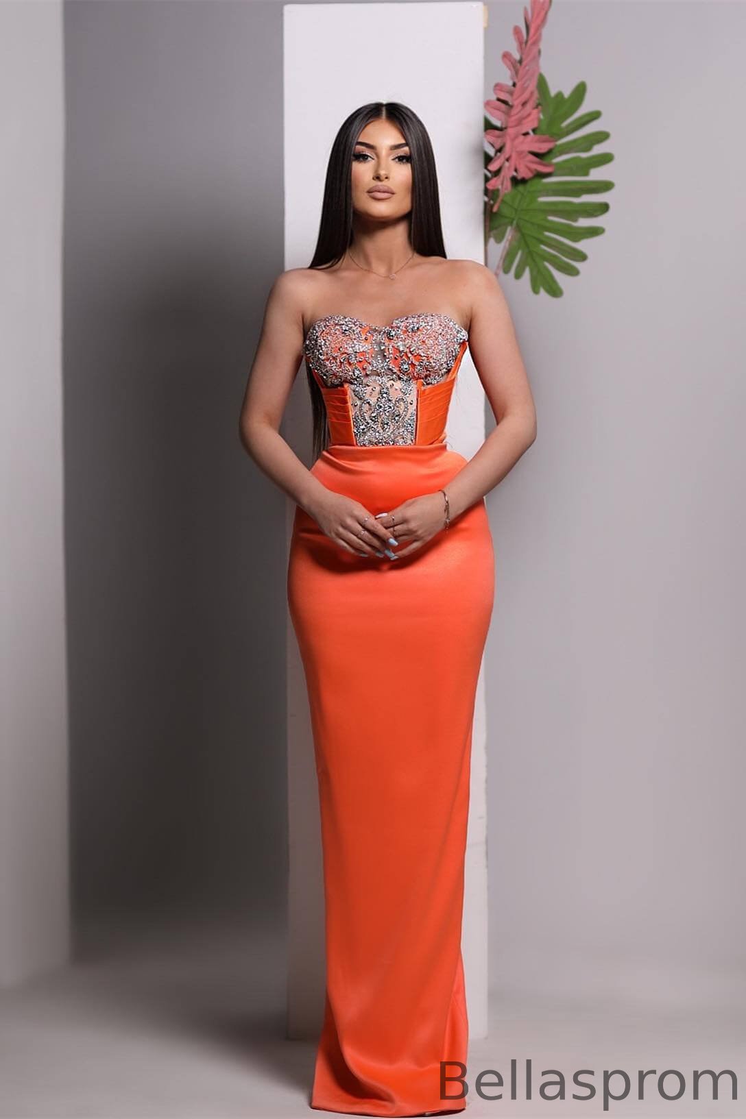 Bellasprom Orange Sweetheart Sleeveless Mermaid Prom Dress With Beadings Bellasprom