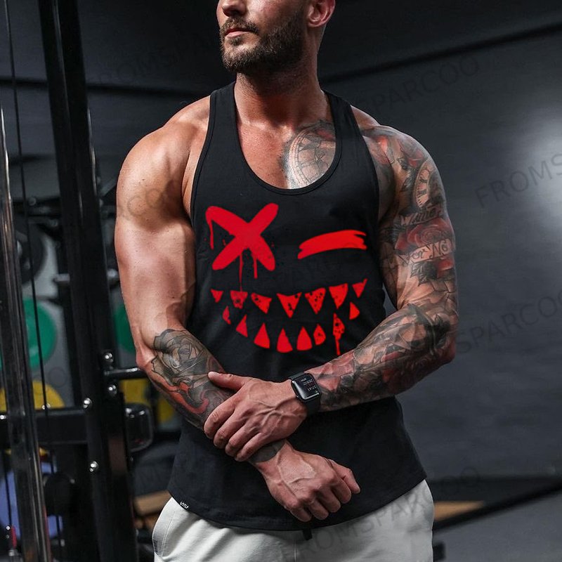 Men's Fashion Smiley Print Casual Slim Fit Tank