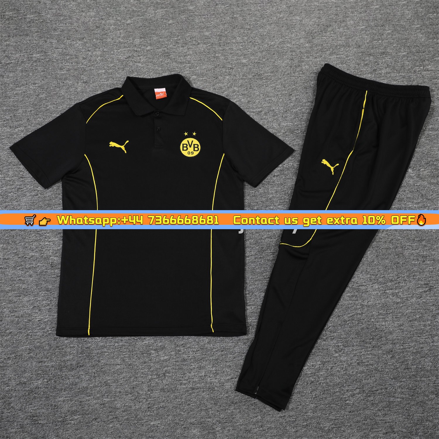 Dortmund 25-26 POLO Short-Sleeve Training Set - Black Top and Pants