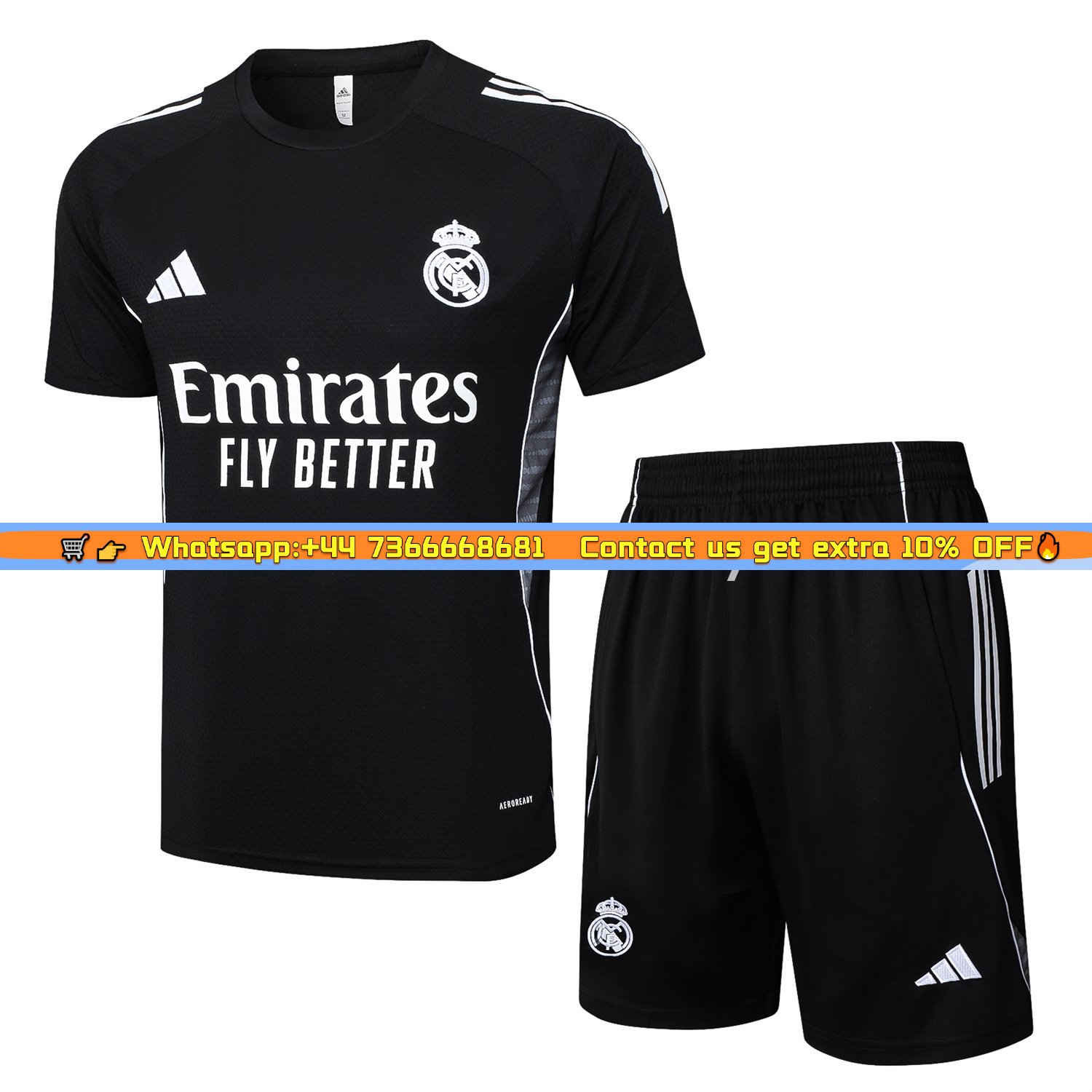 Real Madrid 25-26 Short-Sleeve Training Set - Black Top and Black Shorts
