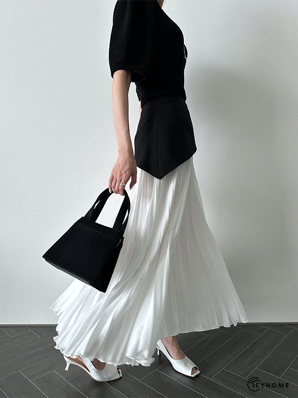 A-Line Loose Contrast Color Pleated Split-Joint Skirts Bottoms | IFYHOME
