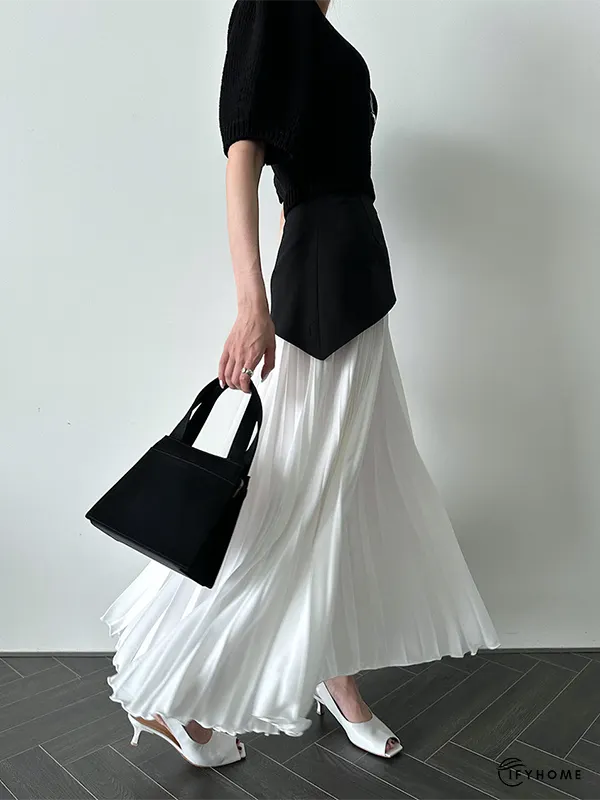 A-Line Loose Contrast Color Pleated Split-Joint Skirts Bottoms | IFYHOME