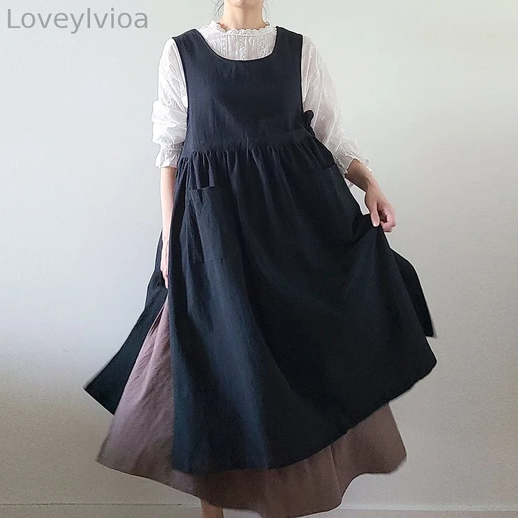 Vintage Style Garden Side Open Apron Dress With Pockets