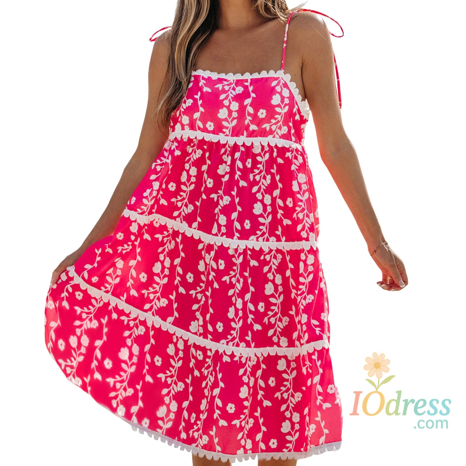 IO Dress Women s Boho Style Floral Print Sleeveless Mini Dress with Adjustable Spaghetti Straps and Flowy Beach Vibe