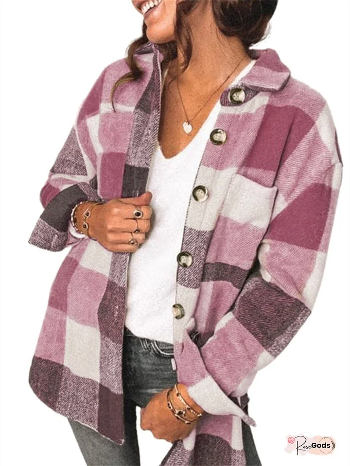 New Plaid Shirt Women's Fall and Winter New Row of Buttons Have Pockets Casual Jacket Women's Clothing