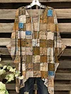 Women's Vintage Denim Color Patchwork Pattern Round Neck Top