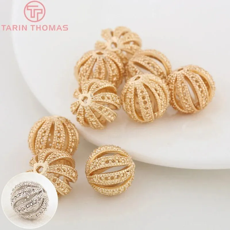 (3412)6PCS 11.5MM 12MM 24K Gold Color Plated Brass Hollow Spacer Beads Bracelet Beads High Quality Diy Jewelry Accessories TARIN THOMAS Official Store ARY