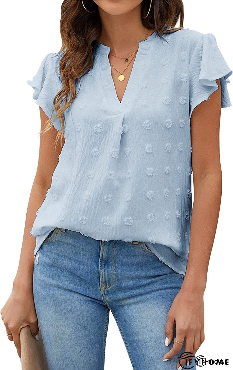 Lace Detail V-Neck Flounce Sleeve Blouse | IFYHOME