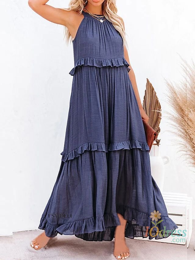 IO Dress Fitshinling Ruffles Party Long Dresses For Women Costume Sexy Sleeveless Maxi Dress Dance Wear A Line Boho Holiday Vestidos IO Dress