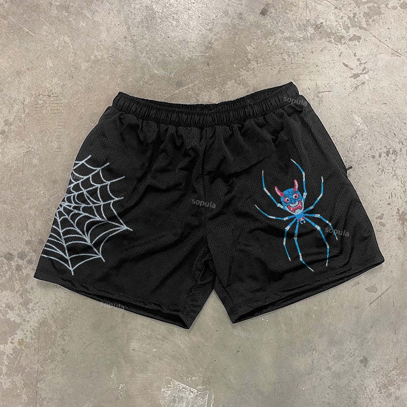 Sopula Spider Graphic Black Mesh Shorts - Sopula｜Premium Graphic Tees & Graphic Clothing