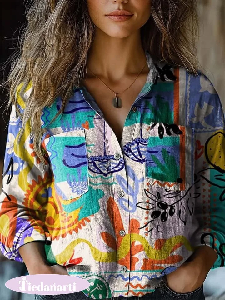 Women's Graffiti Art Print Casual Long Sleeve Comfortable Cotton Shirt