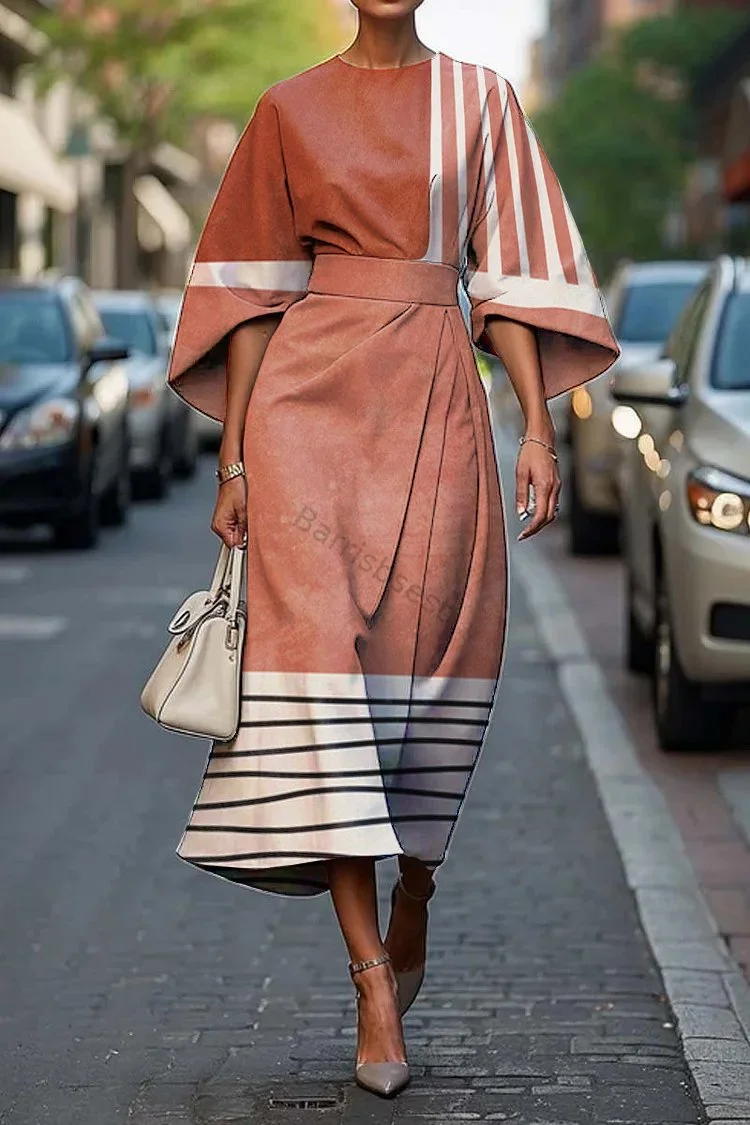 Women's Elegant Abstract Art Print Midi Dress