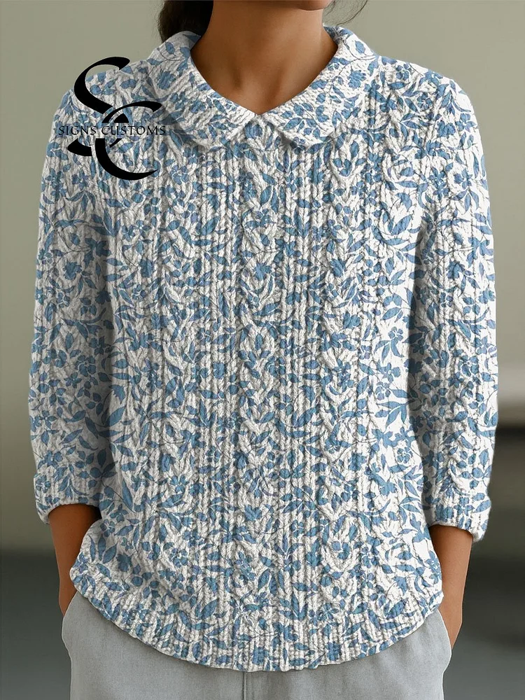 Women's Flowers Casual Peter Pan Collar 3/4 Sleeve Sweater
